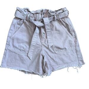Zara High Rise Paperbag Waist Pink Belted 90's Mom Denim Jean Shorts Size 8